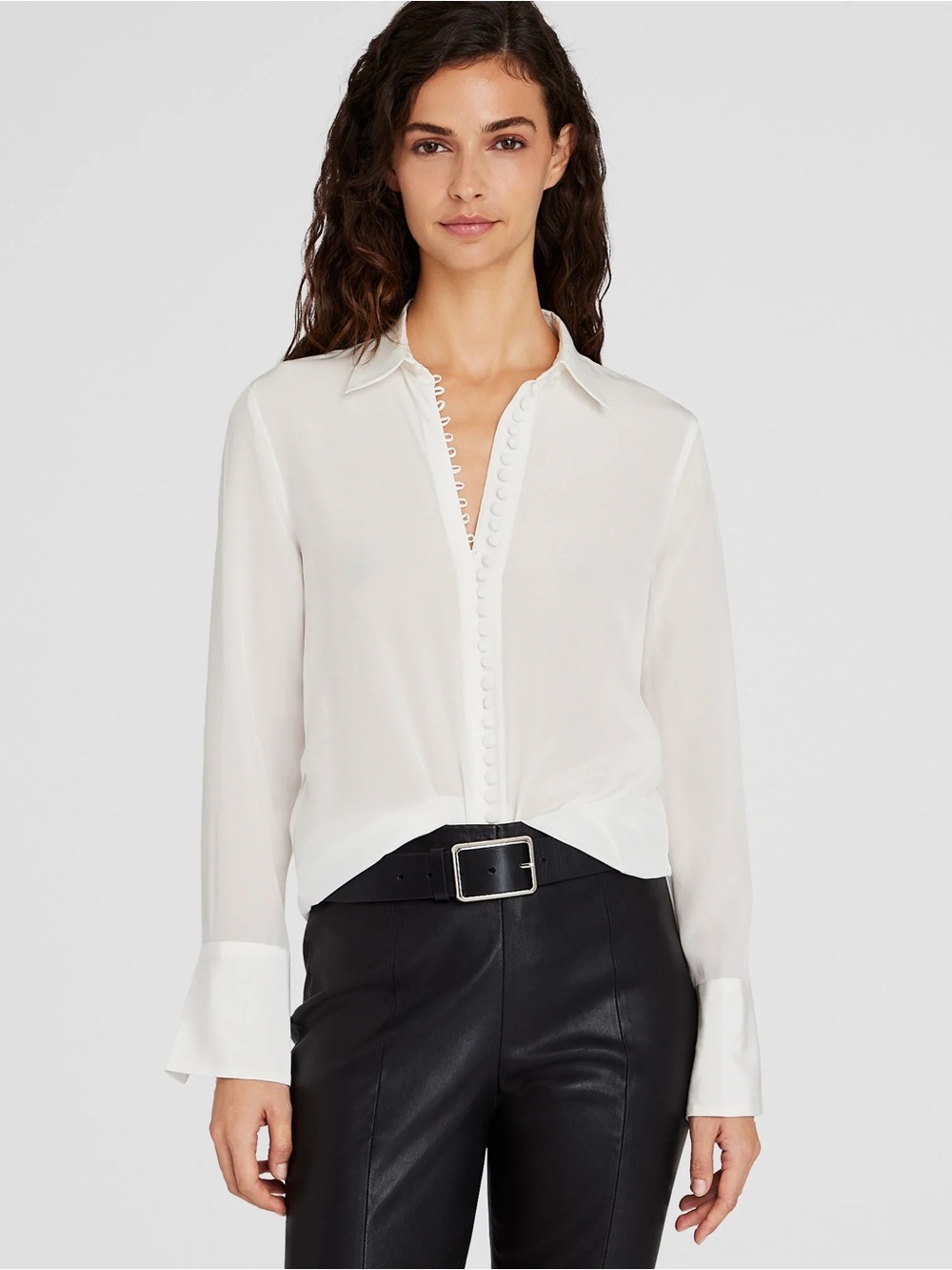 Club Monaco Ivory Button-Front Silk Blouse